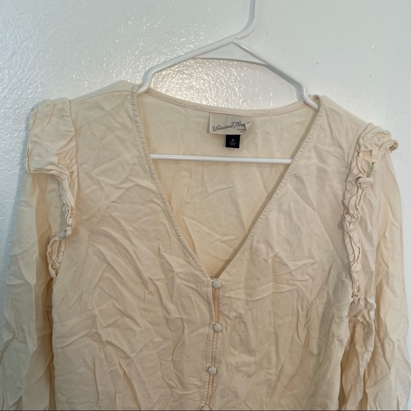 Universal Thread Double Ruffle Long Sleeve Deep V-Neck Top Cream - Picture 5 of 12